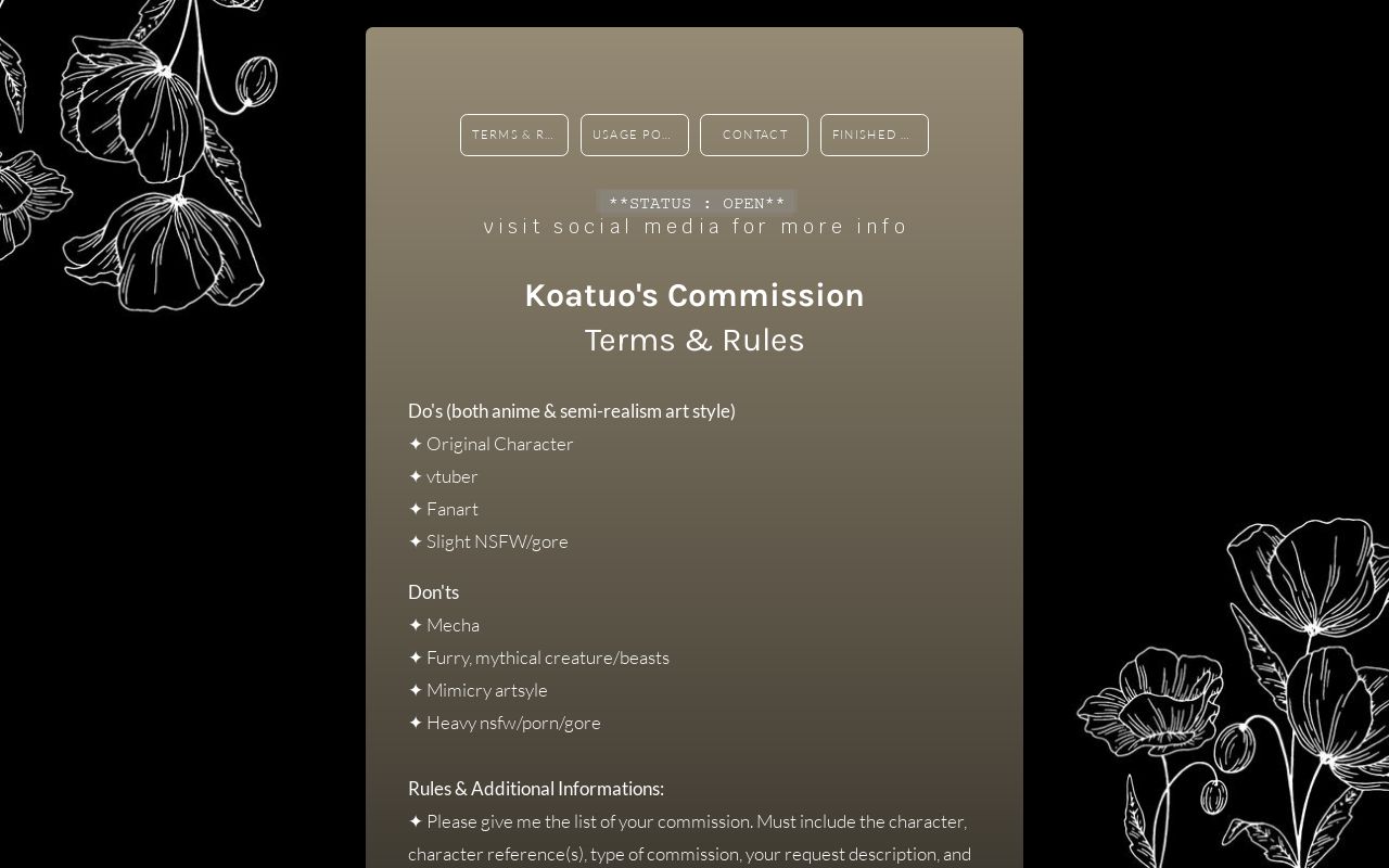 Koa's Commission Rules